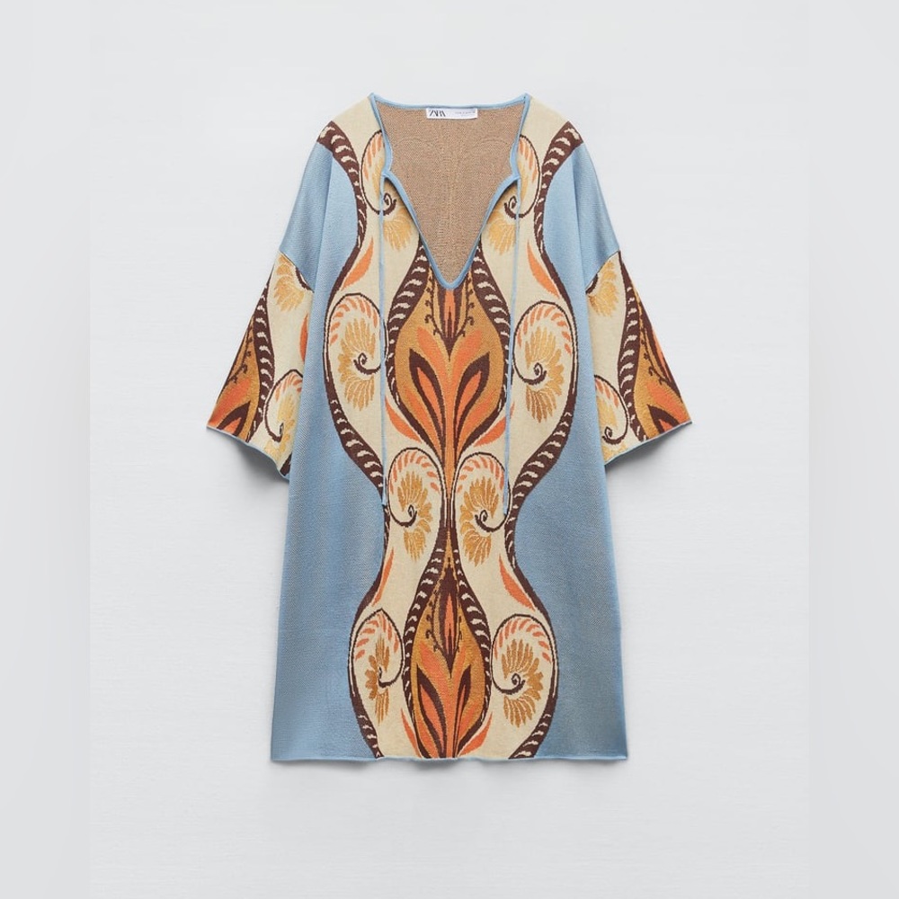 Zara JACQUARD KNIT PRINT MINI TUNIC DRESS sz.S